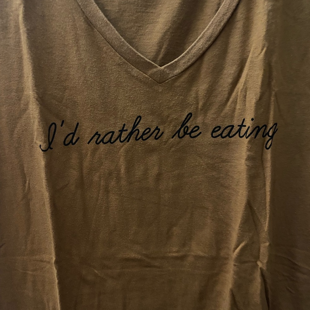EUC FOREVER 21 “ I'd Rather Be Eating “ V-Neck Tee Size Large - Picture 2 of 3